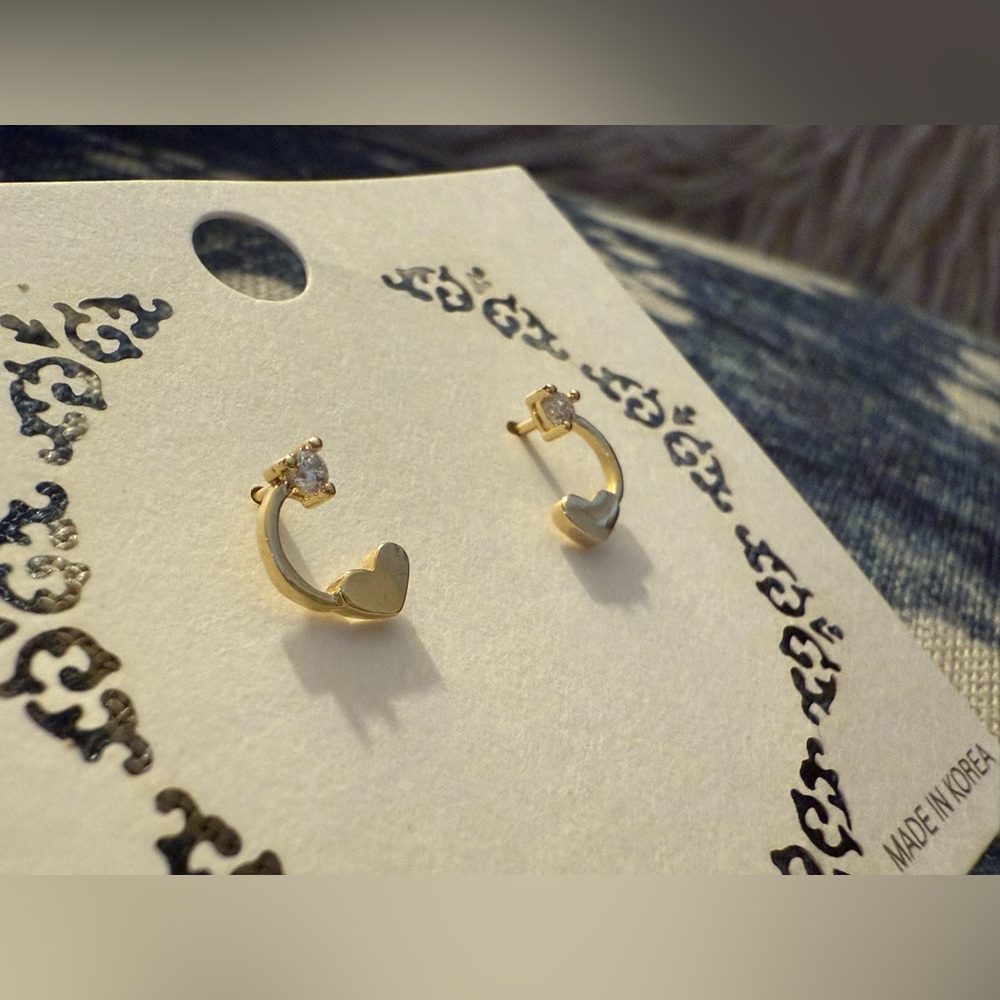 Lucky Charm 💖 Stud Earrings | Sterling Silver/Yellow Gold Plated CZ Hearts